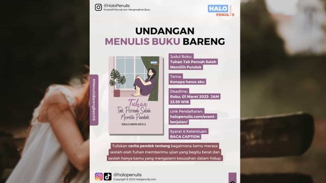 Undangan Menulis Buku Bareng Batch 6 Berjudul Tuhan Tak Pernah Salah Memilih Pundak