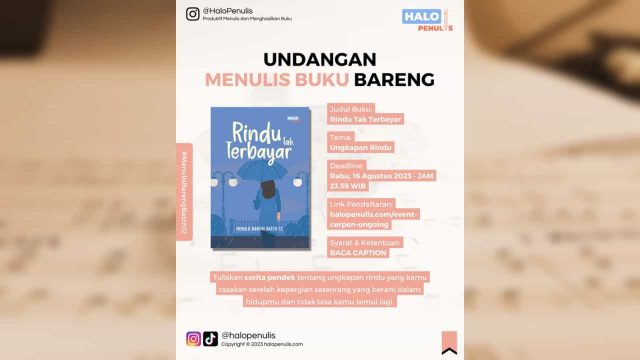 Undangan Menulis Buku Bareng Batch 12 Berjudul Rindu Tak Terbayar