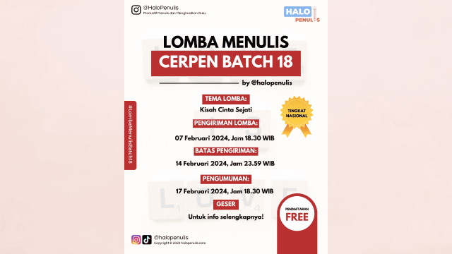 Lomba Menulis Cerpen Batch 18 Tema Kisah Cinta Sejati