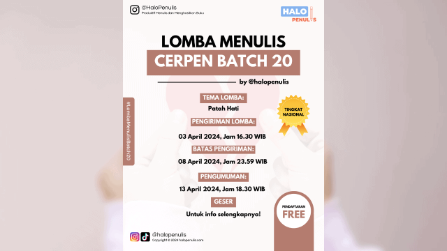 Lomba Menulis Cerpen Batch 20 Tema Patah Hati